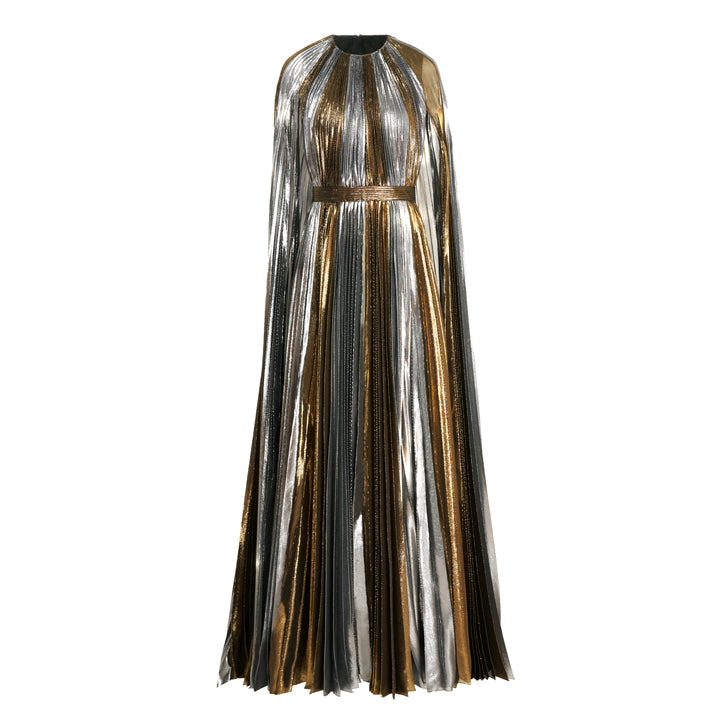 semsem Metallic Plissé Cape Back Gown