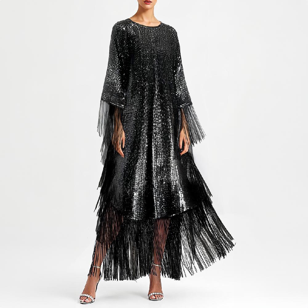 Semsem Metallic Sequin Kaftan - Silver