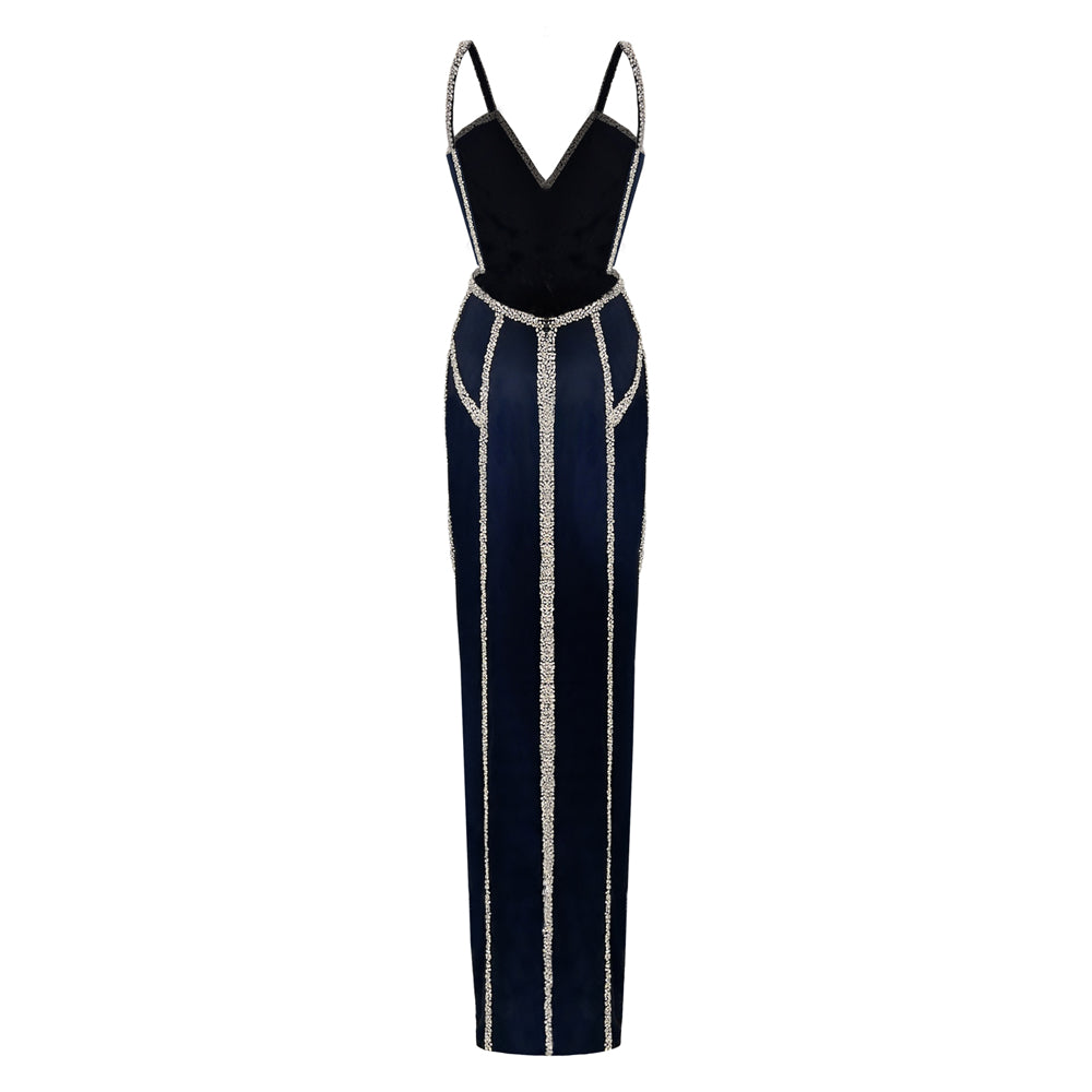Semsem Navy Cut Out Crystal Dress