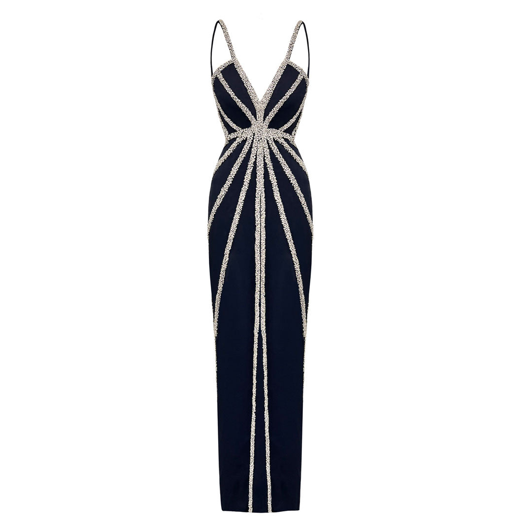 semsem Navy Cut Out Crystal Dress