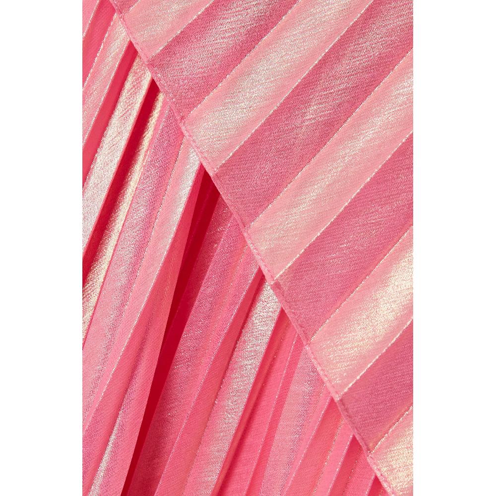 Semsem One-Shoulder Draped Plissé-Lamé Maxi Dress
