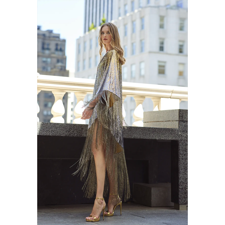 Semsem One Shoulder Ombré Sequin Kaftan