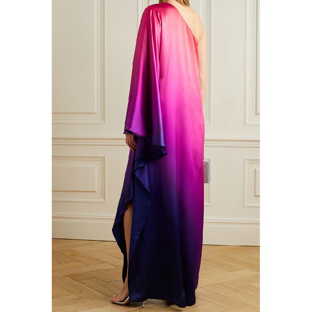 Semsem One-Shoulder Ombré Silk-Charmeuse Kaftan