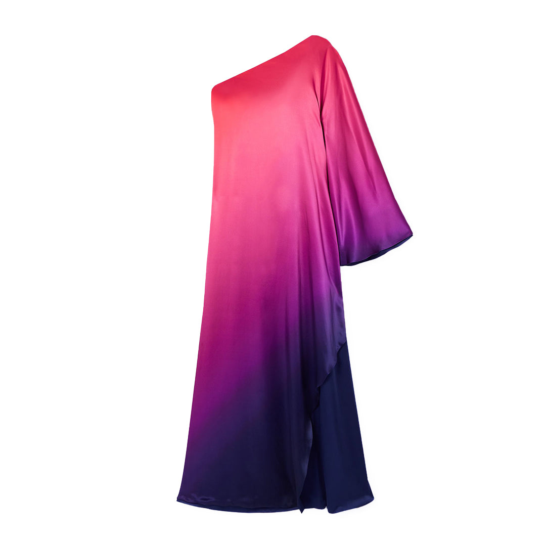 semsem One-Shoulder Ombré Silk-Charmeuse Kaftan