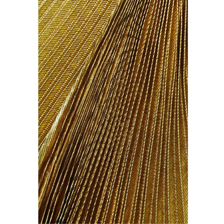 Semsem One Shoulder Pleated Gold Lamé Gown
