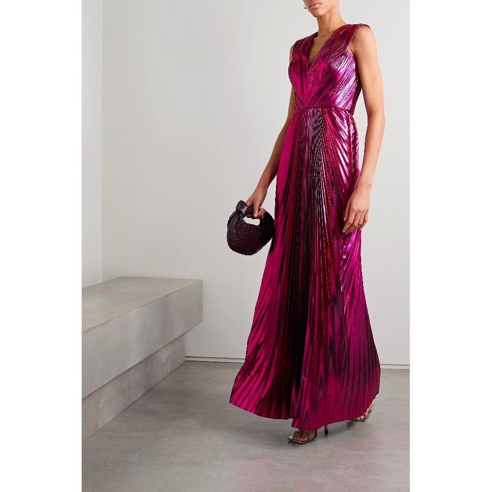 Semsem Pink Pleated Metallic Lamé Gown