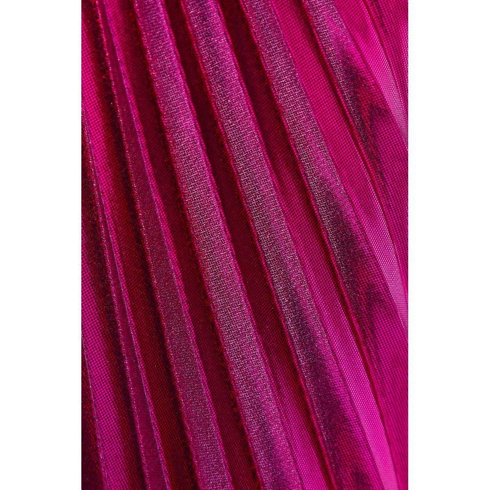 Semsem Pink Pleated Metallic Lamé Gown