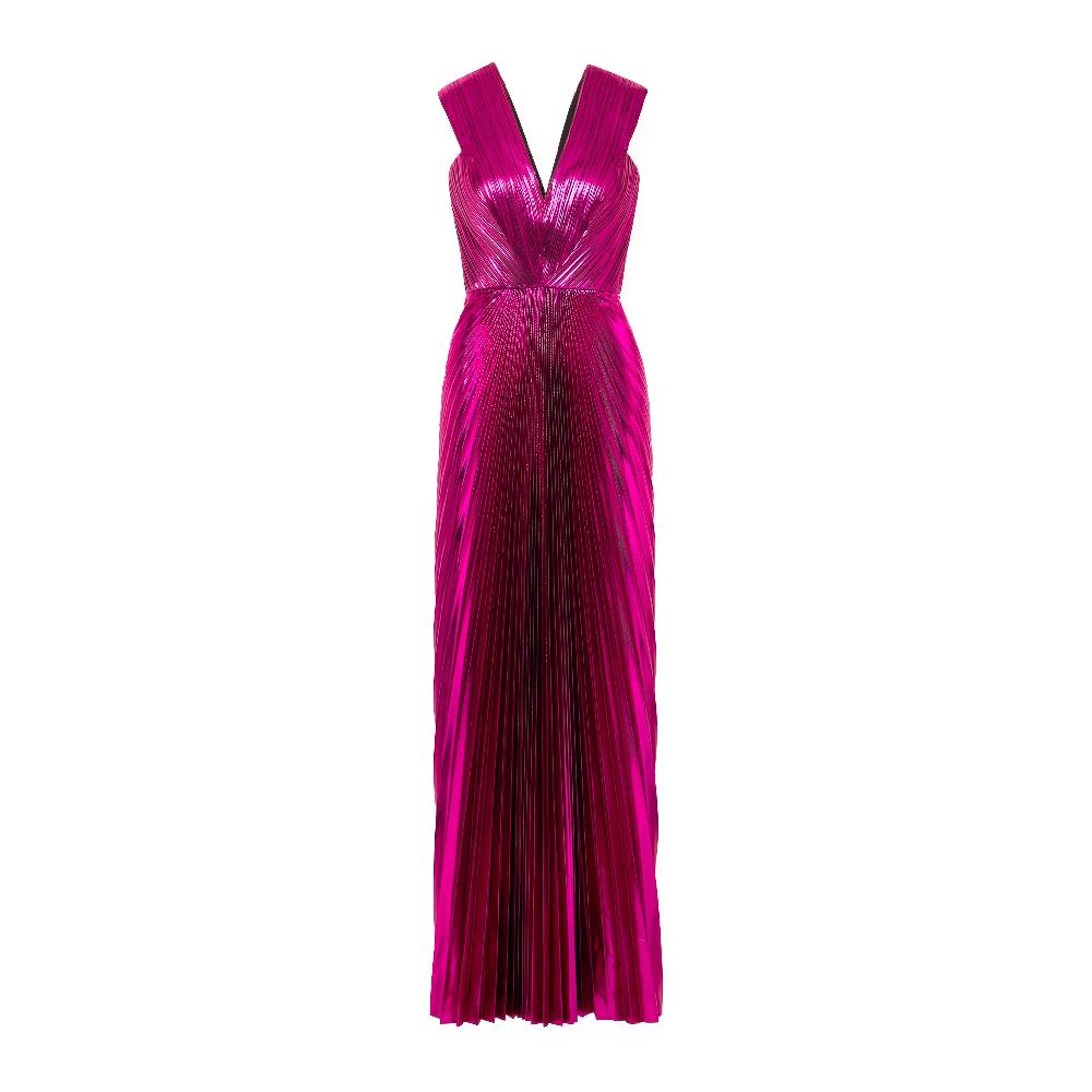 semsem Pink Pleated Metallic Lamé Gown