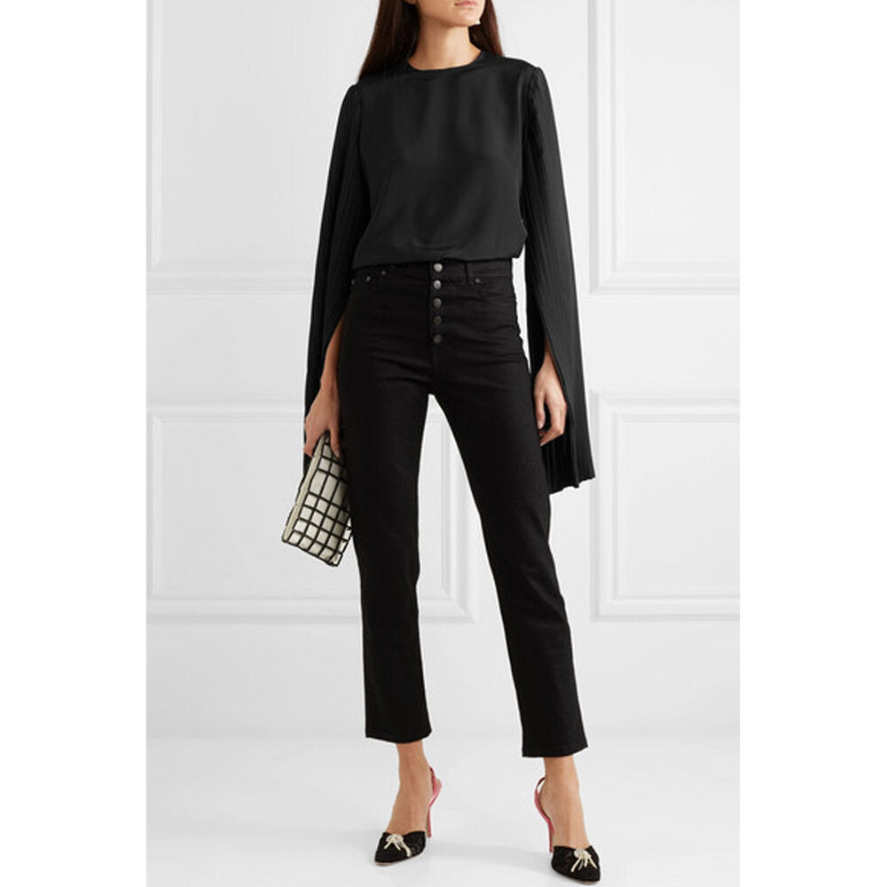 Semsem Pleated Crepe De Chine Top