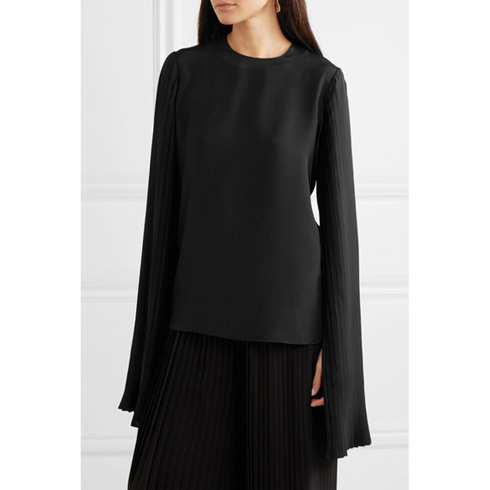 Semsem Pleated Crepe De Chine Top