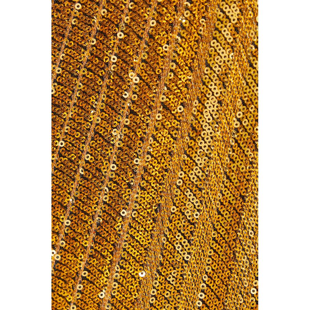 Semsem Pleated Gold Sequin Tulle Gown