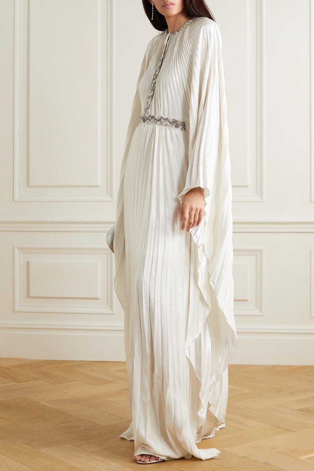 Semsem Pleated Kaftan Dress With Crystal Beading