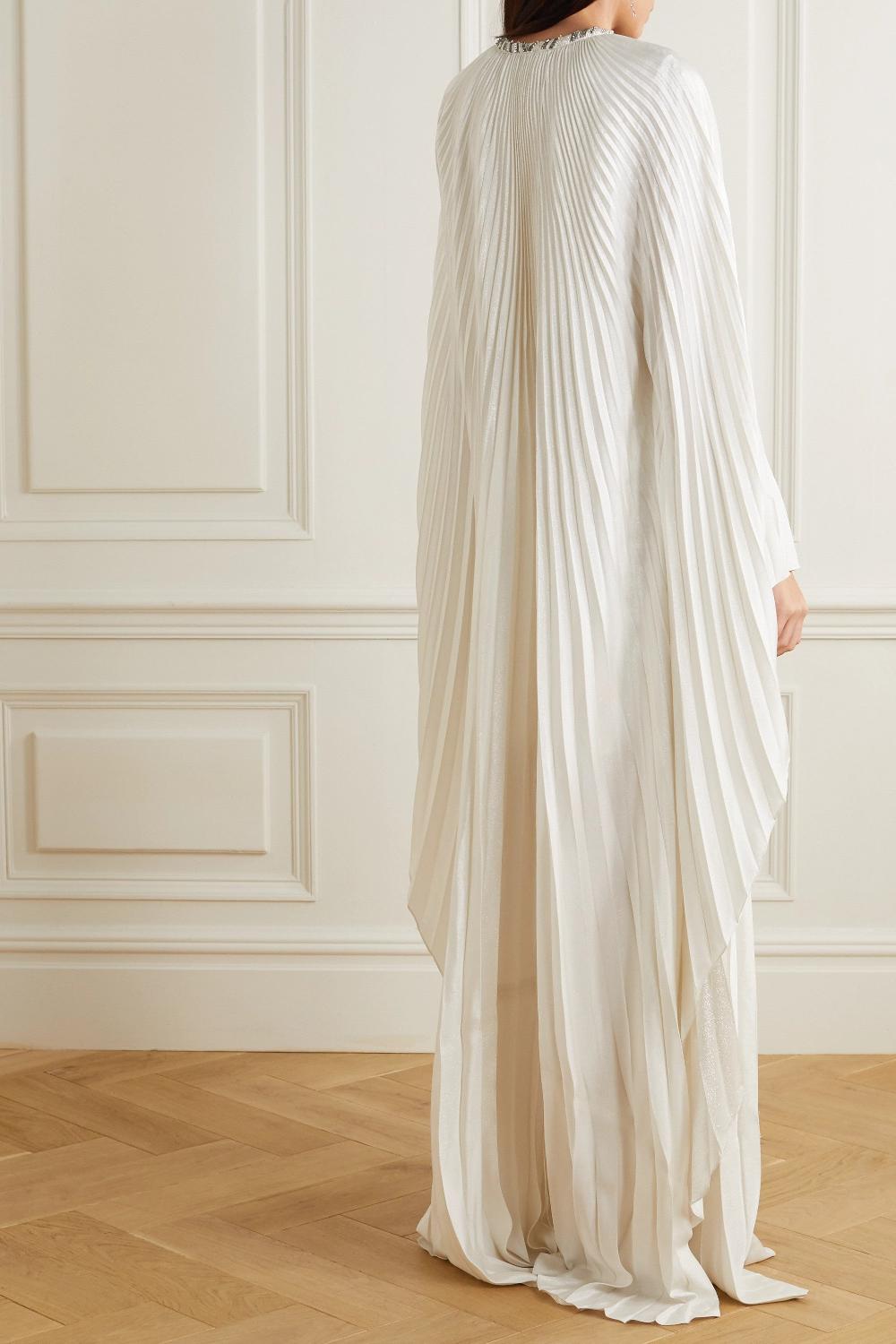 Semsem Pleated Kaftan Dress With Crystal Beading