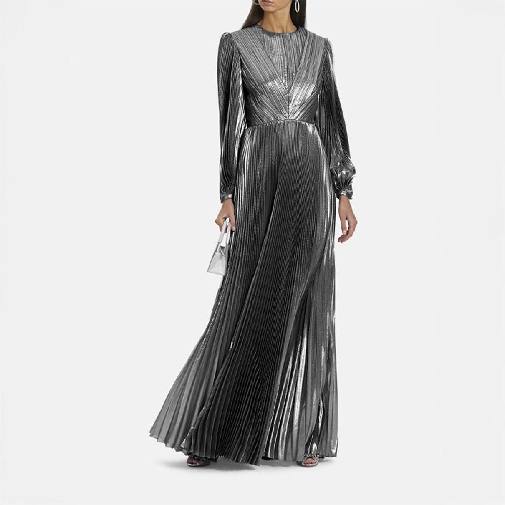 Semsem Pleated Metallic Maxi Dress