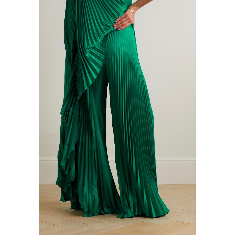 Semsem Plissé-satin Wide-leg Pants