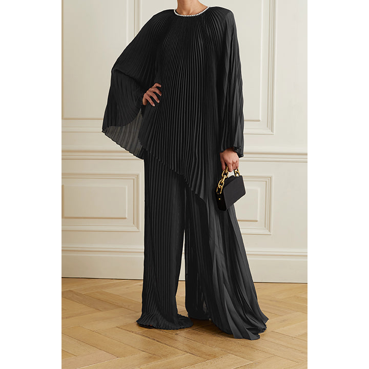 Semsem Plissé-Satin Wide-Leg Pants