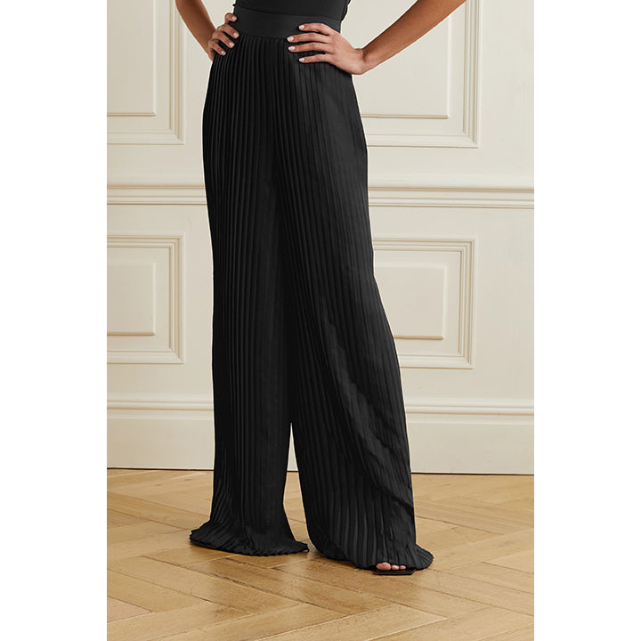 Semsem Plissé-Satin Wide-Leg Pants