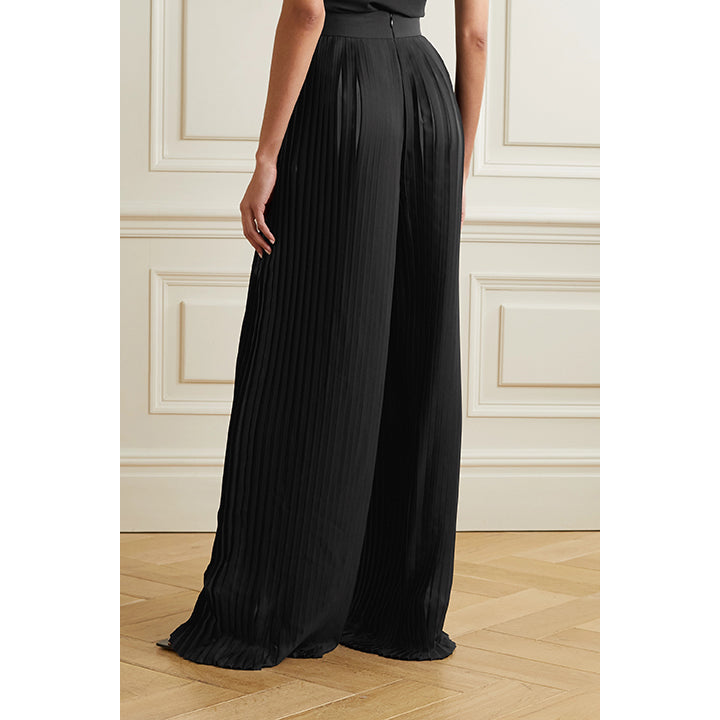 Semsem Plissé-Satin Wide-Leg Pants