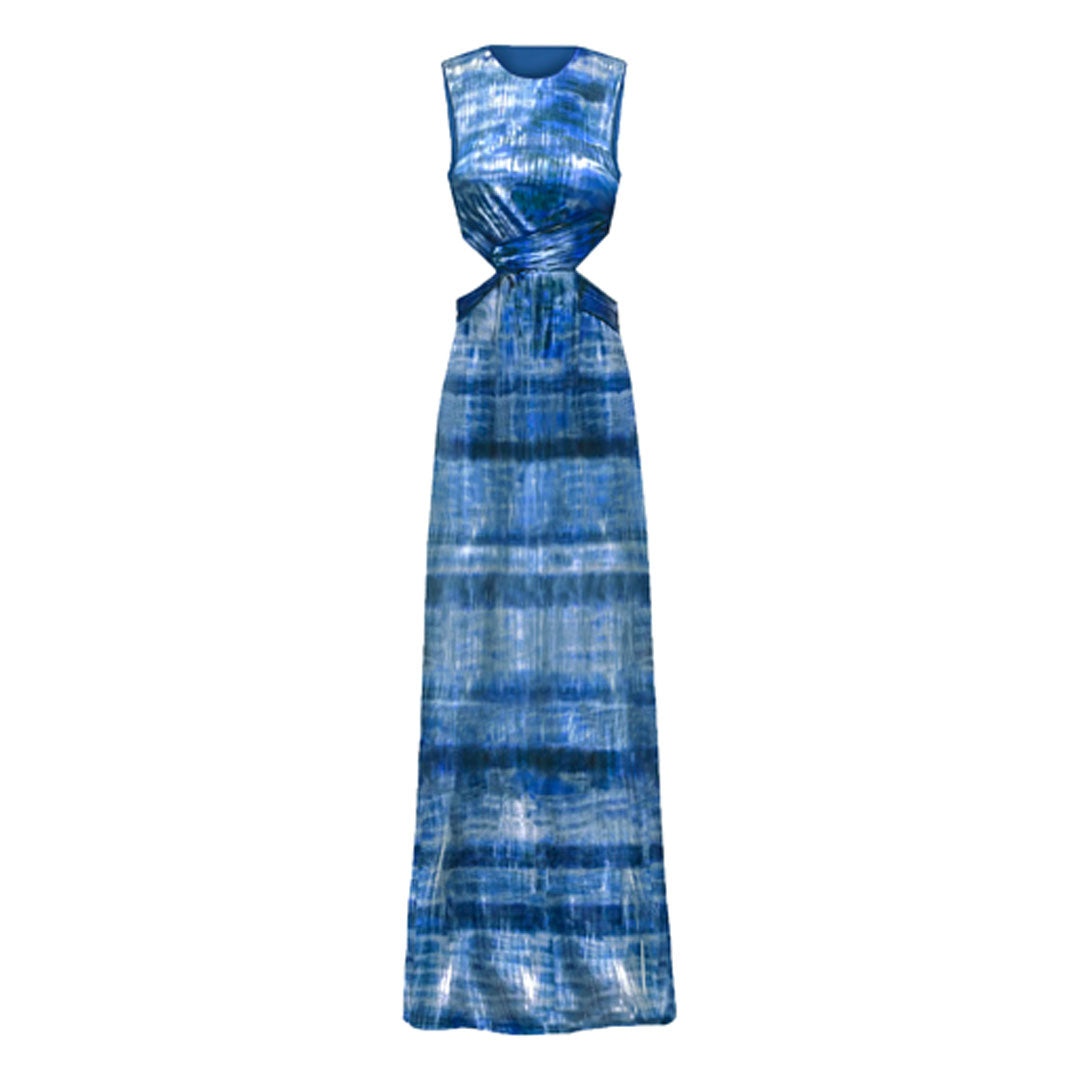 Semsem Printed Metallic Lamé Plissé Dress