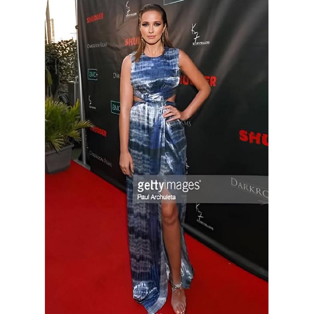 Semsem Printed Metallic Lamé Plissé Dress