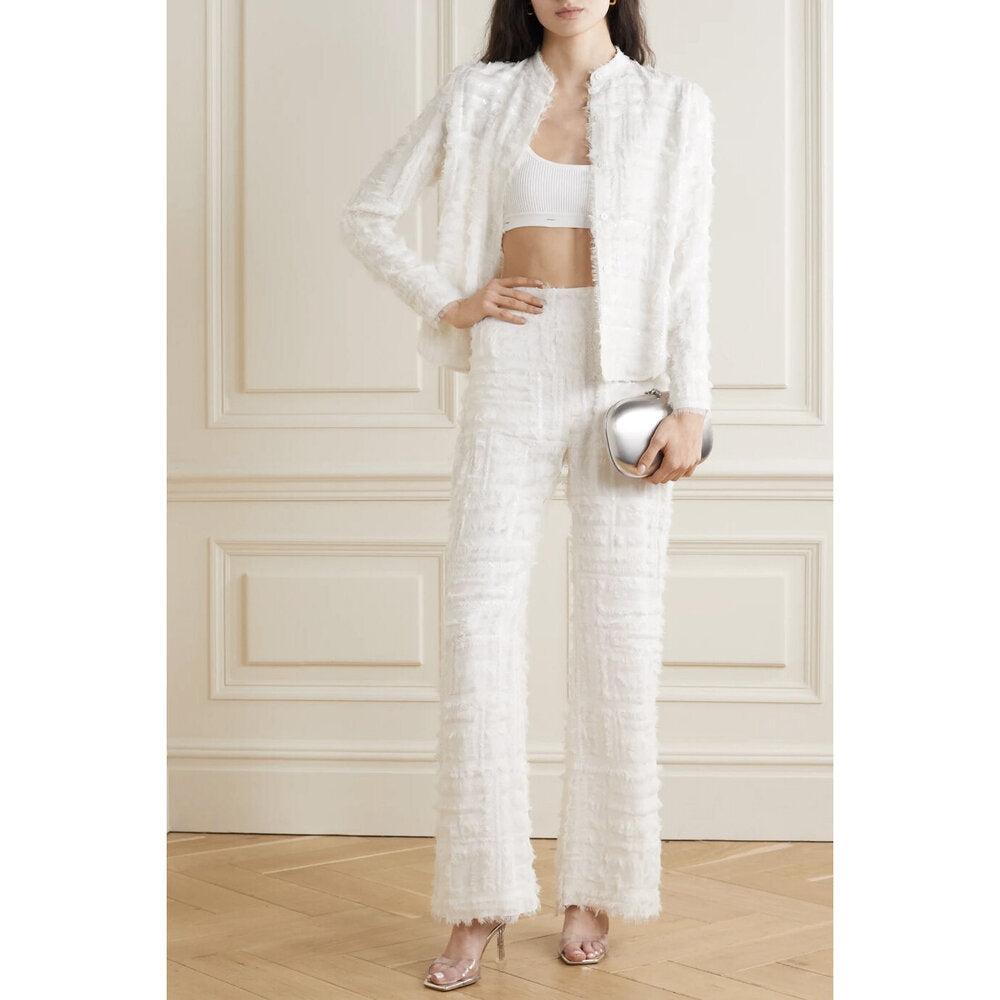 Semsem Silk Chiffon Embellished Wide Leg Pants