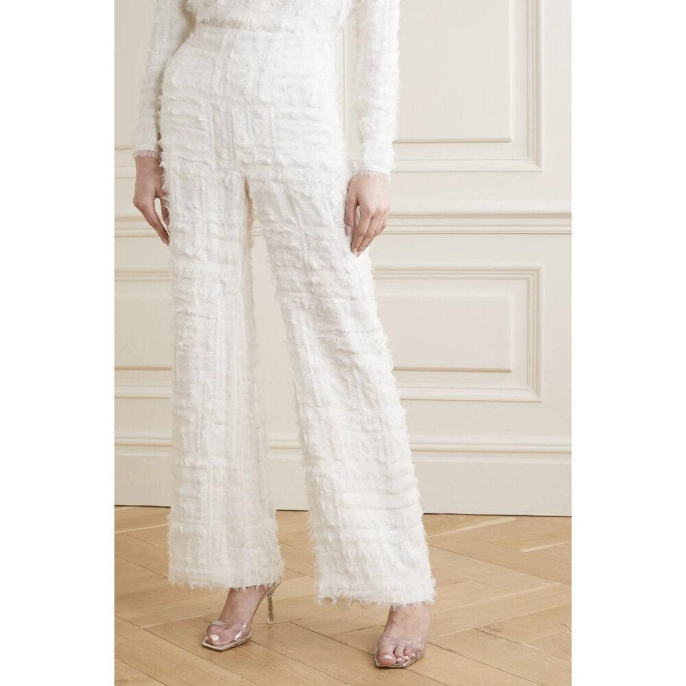 Semsem Silk Chiffon Embellished Wide Leg Pants