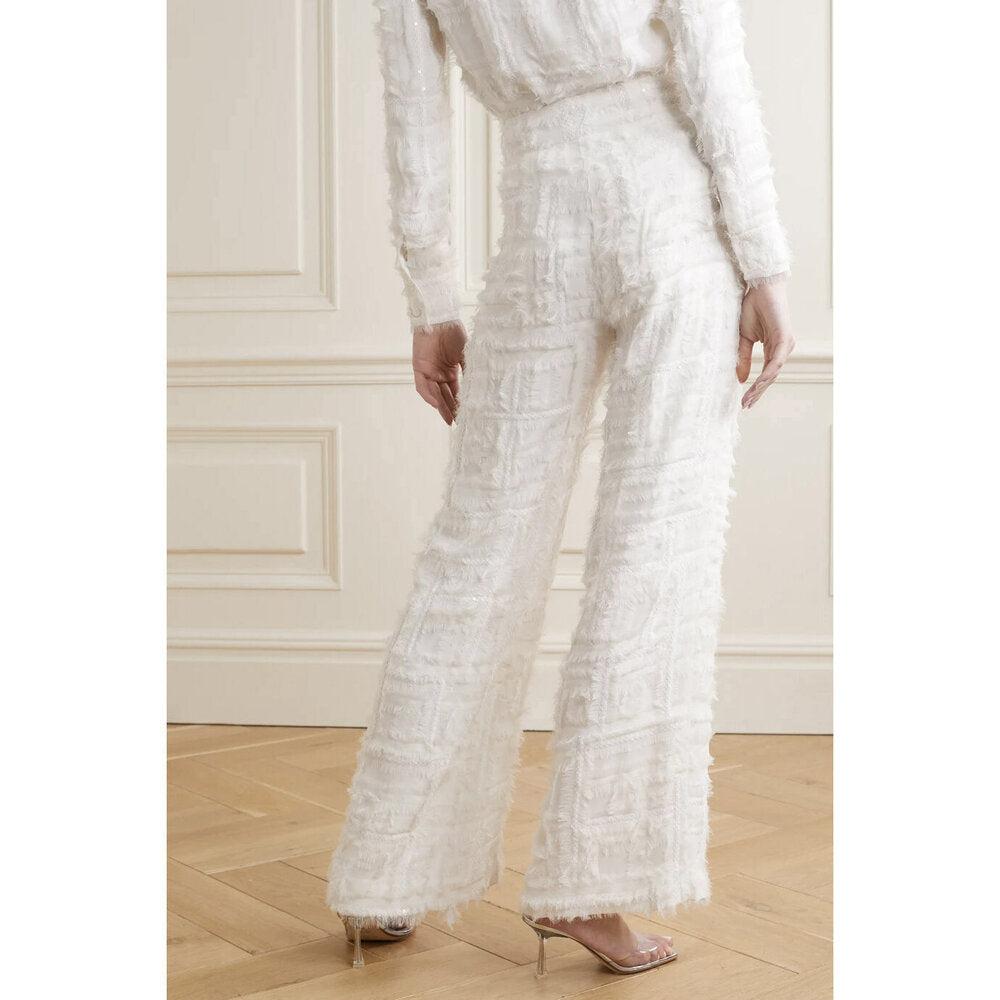 Semsem Silk Chiffon Embellished Wide Leg Pants