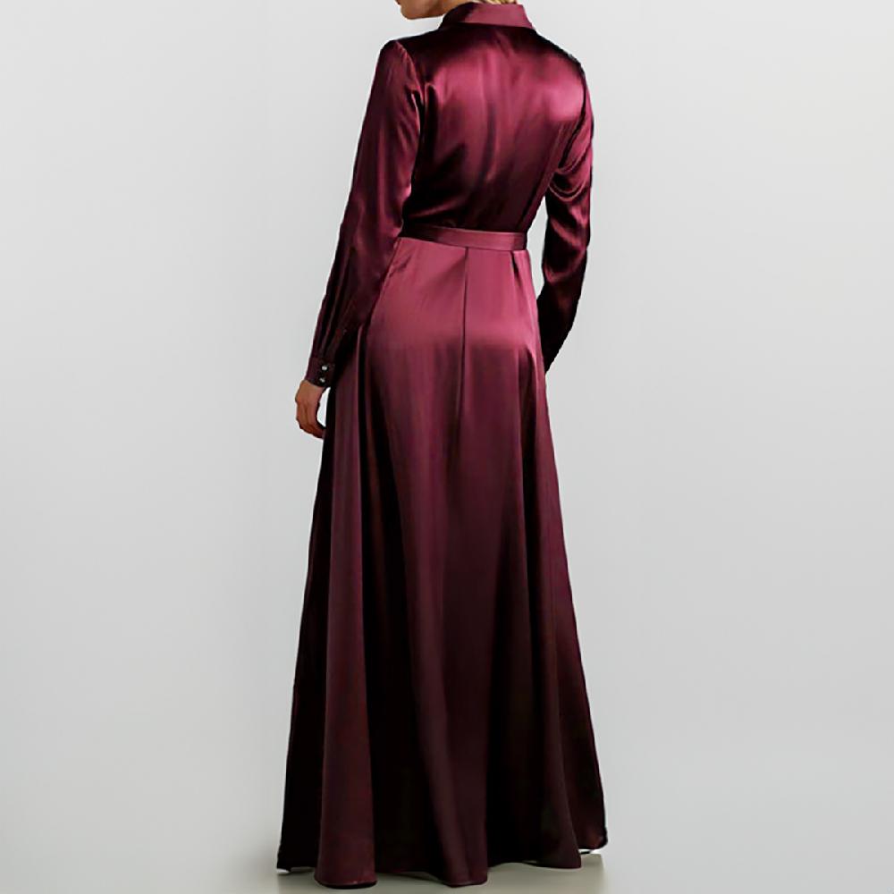Semsem Silk Shirt Dress With Side Slits - Burgundy