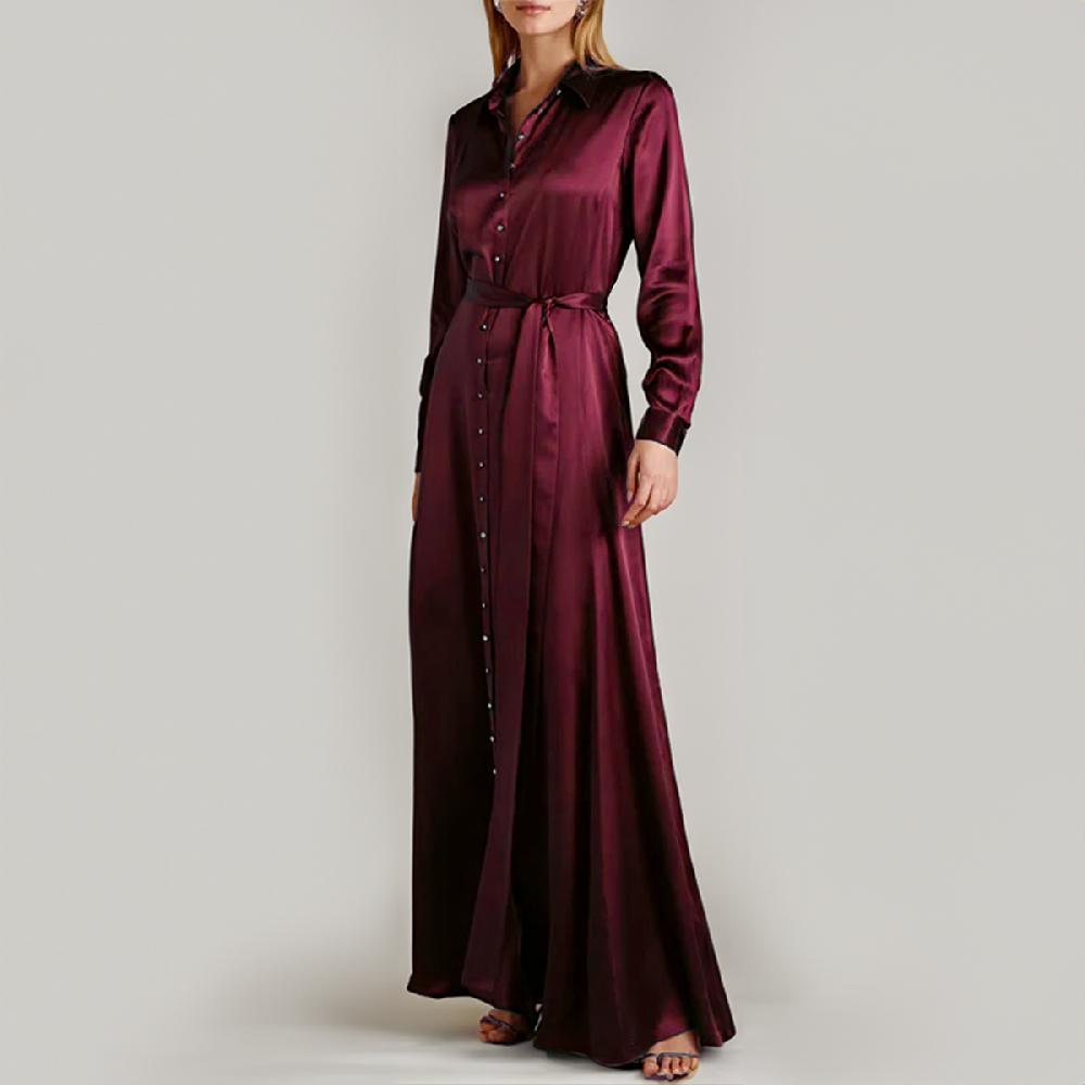 Semsem Silk Shirt Dress With Side Slits - Burgundy