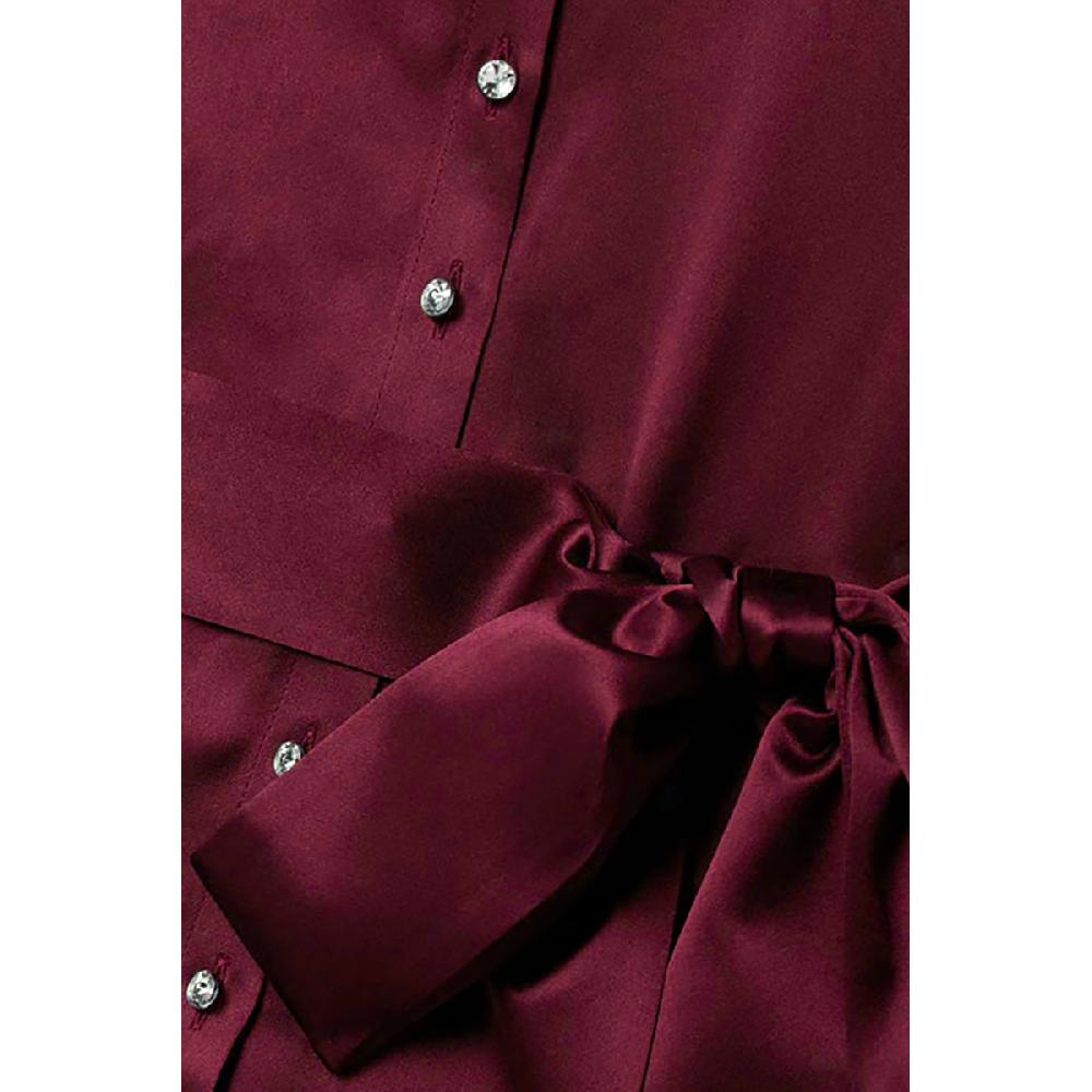 Semsem Silk Shirt Dress With Side Slits - Burgundy