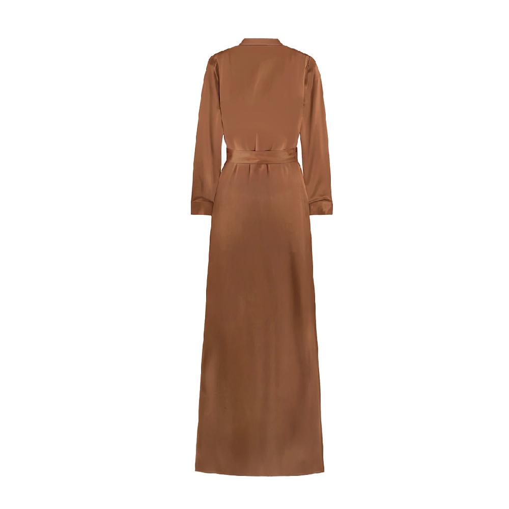 Semsem Silk Shirt Dress With Side Slits - Camel