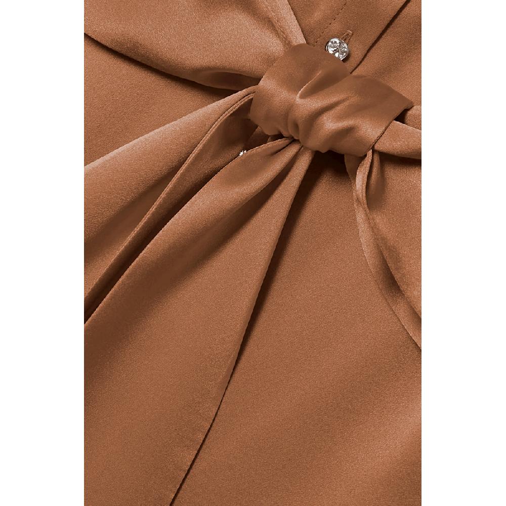 Semsem Silk Shirt Dress With Side Slits - Camel