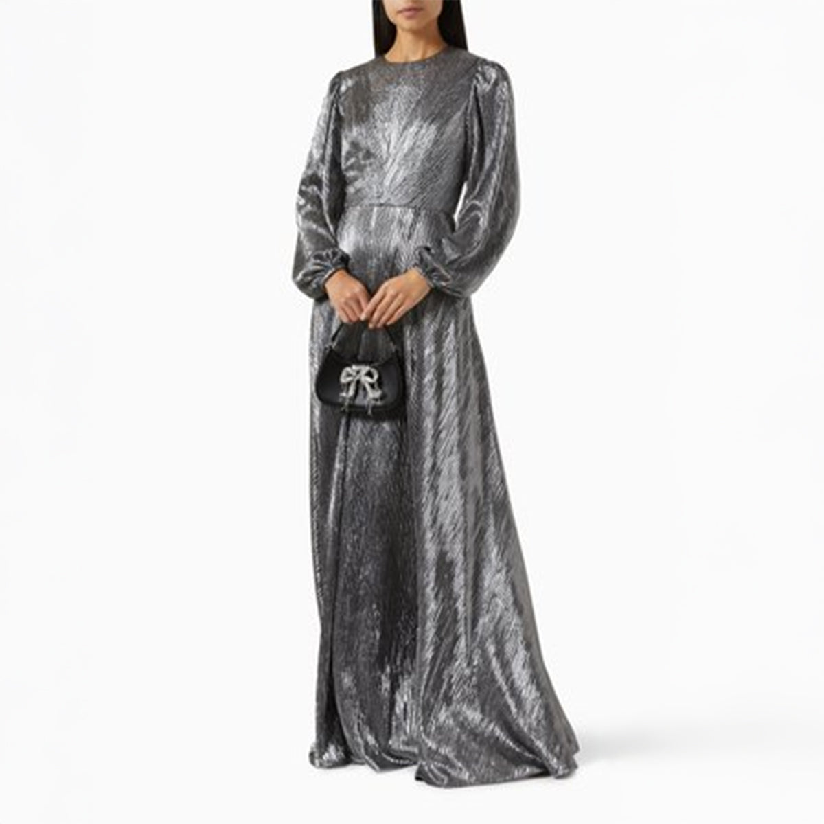 Semsem Silver Metallic Maxi Dress