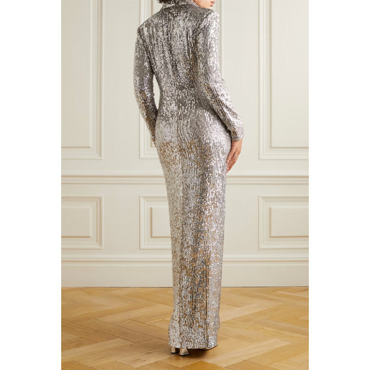 Semsem Silver Sequined Tulle Gown