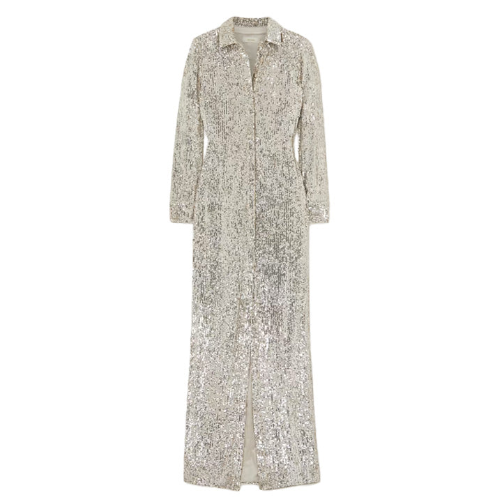 semsem Silver Sequined Tulle Gown