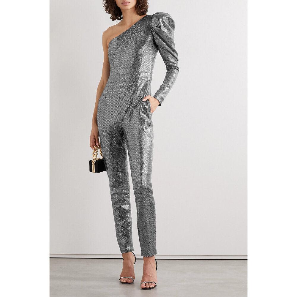 Semsem Silver Stretch Sequin Jumpsuit