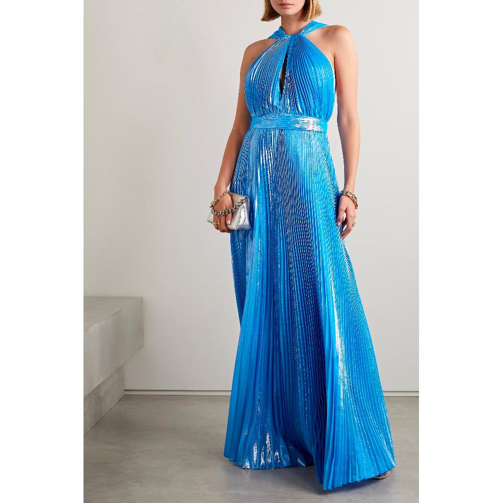 Semsem Sky Blue Metallic Halter Gown