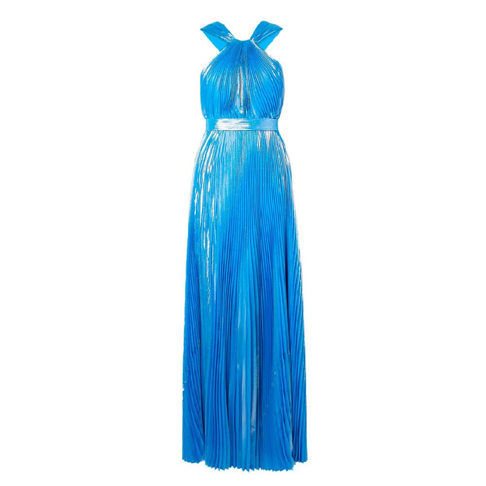 semsem Sky Blue Metallic Halter Gown