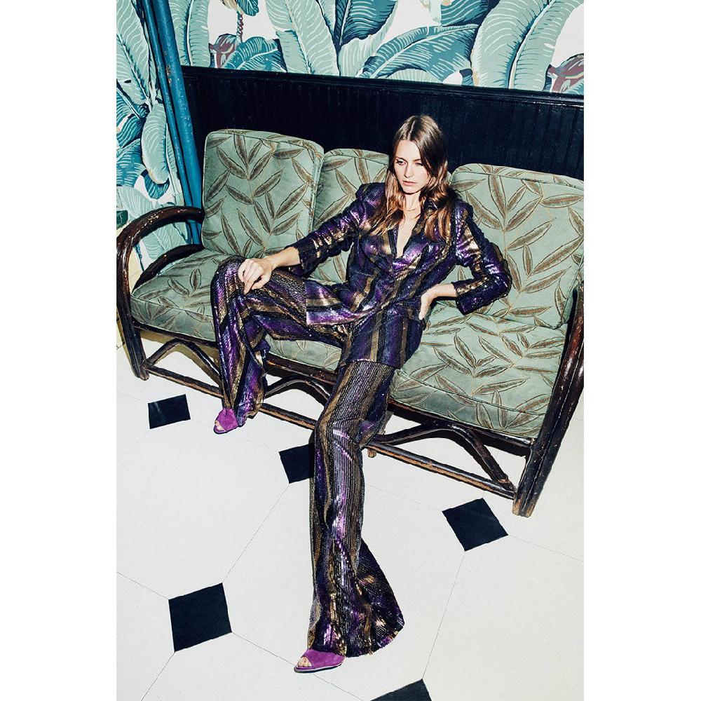 Semsem Stripe Sequin Embroidered Wide Leg Pants