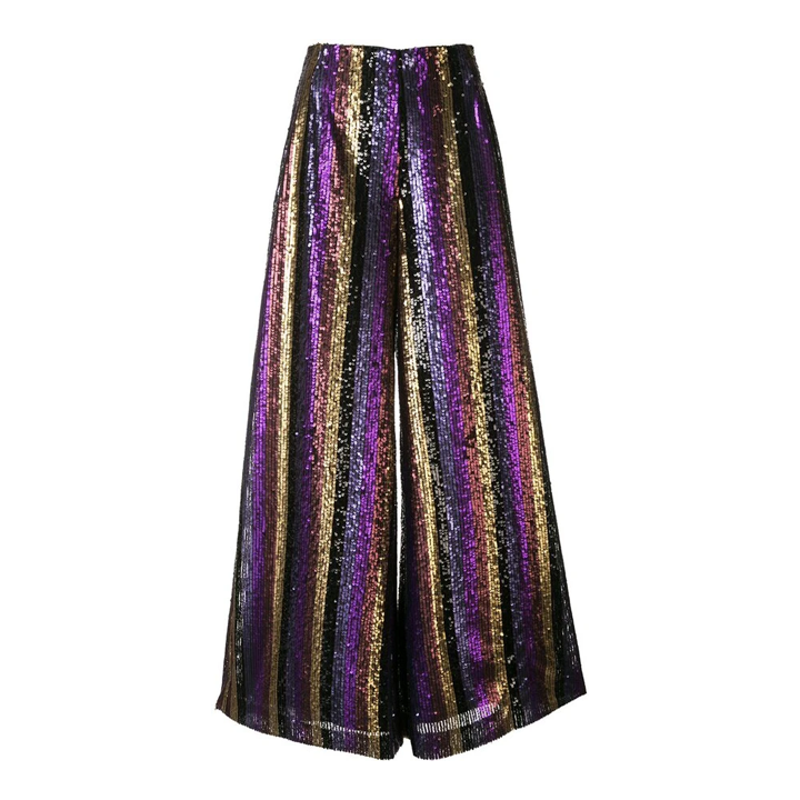 semsem Stripe Sequin Embroidered Wide Leg Pants