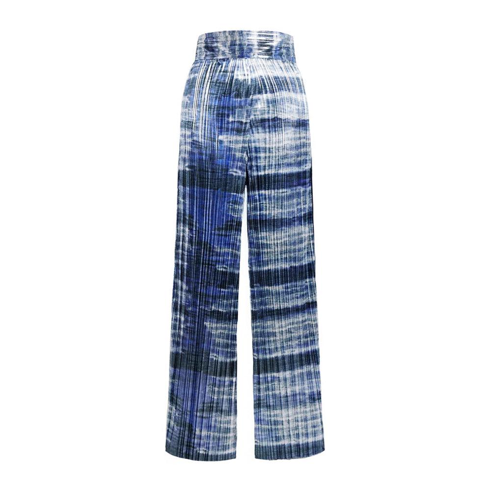 Semsem Tie-Dyed Plissé-Lamé Wide-Leg Pants