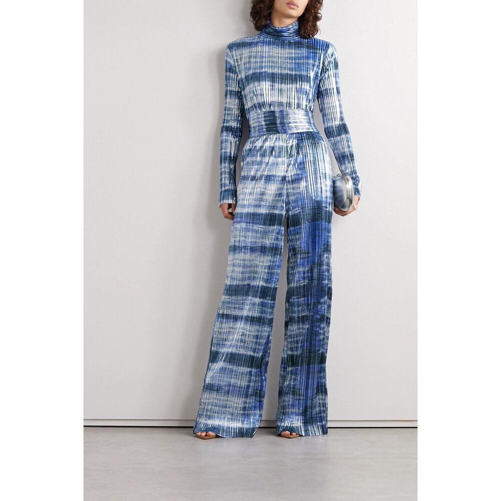 Semsem Tie-Dyed Plissé-Lamé Wide-Leg Pants
