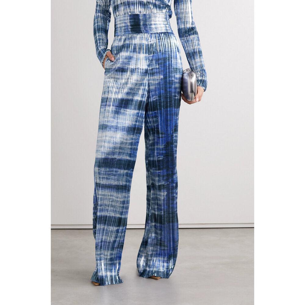 Semsem Tie-Dyed Plissé-Lamé Wide-Leg Pants