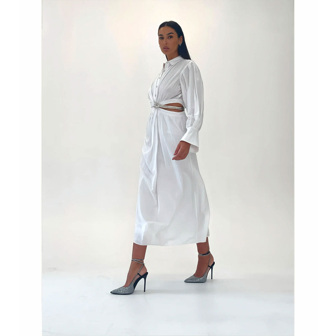 Semsem White Shirt Dress With Crystal Cord