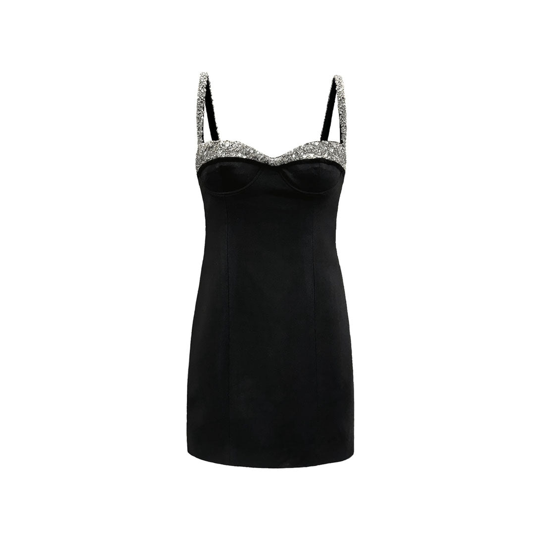 semsem Stretch Crepe Mini Dress with Crystal Embellishment