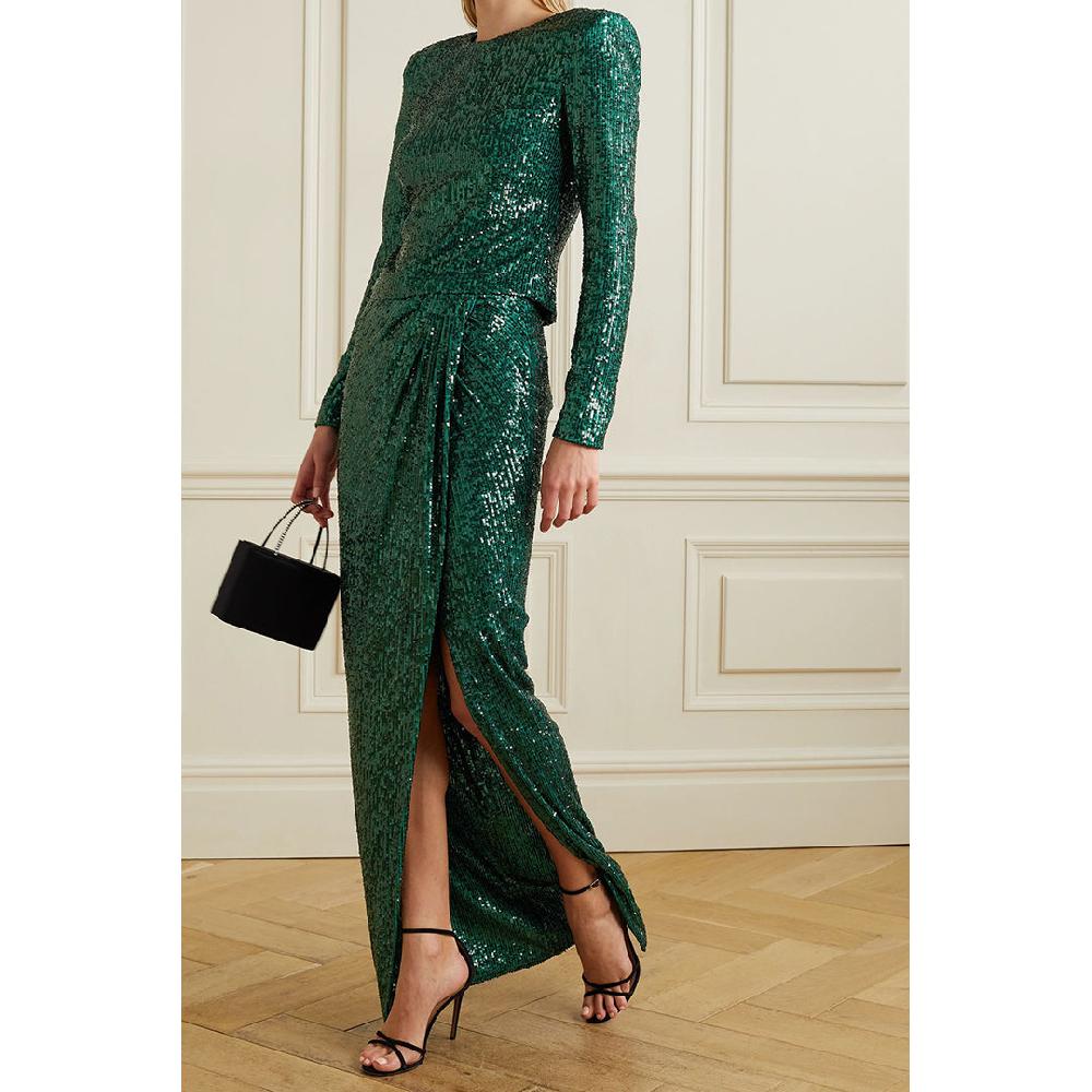 Semsem Wrap-Effect Sequined Stretch-Tulle Midi Skirt