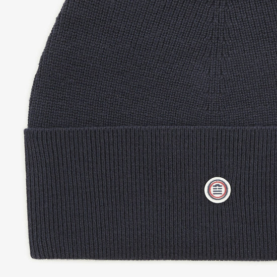 Serge Blanco Bonnet Uni En Coton Et Laine Bleu Foncé
