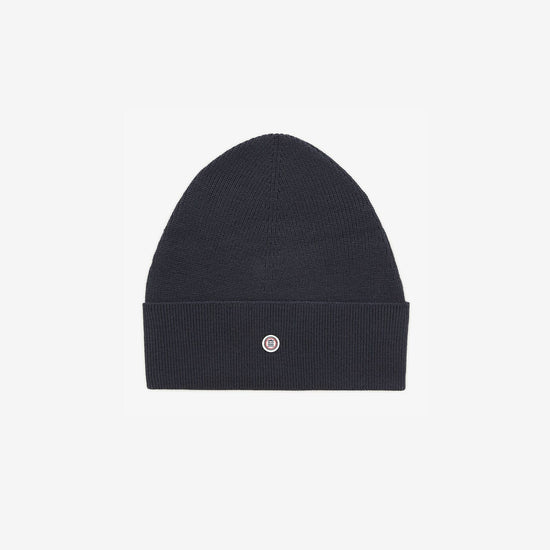 serge blanco Bonnet uni en coton et laine bleu foncé