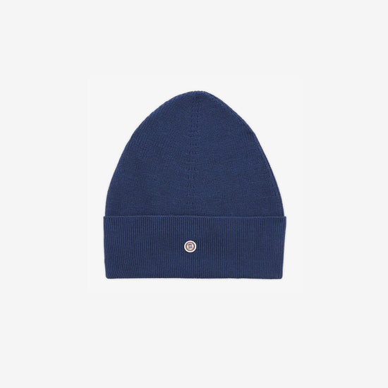 serge blanco Bonnet uni en coton et laine bleu océan