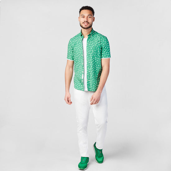 Serge Blanco Chemise à Pois Manches Courtes Vert Gazon